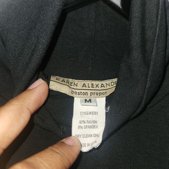 Boston Proper Med Black Dress Long A-Line Neck Turtleneck Chic LBD Maxi Office - Picture 3 of 5